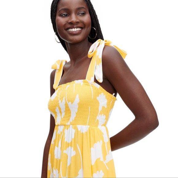 DVF Women's Smocked Tie Strap Ginkgo Yellow Midi Dress - L - Picture 5 of 5